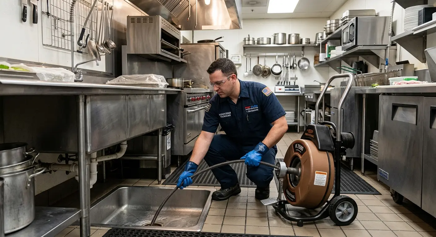 Commercial drain cleaning service in a restaurant kitchen in Snellville