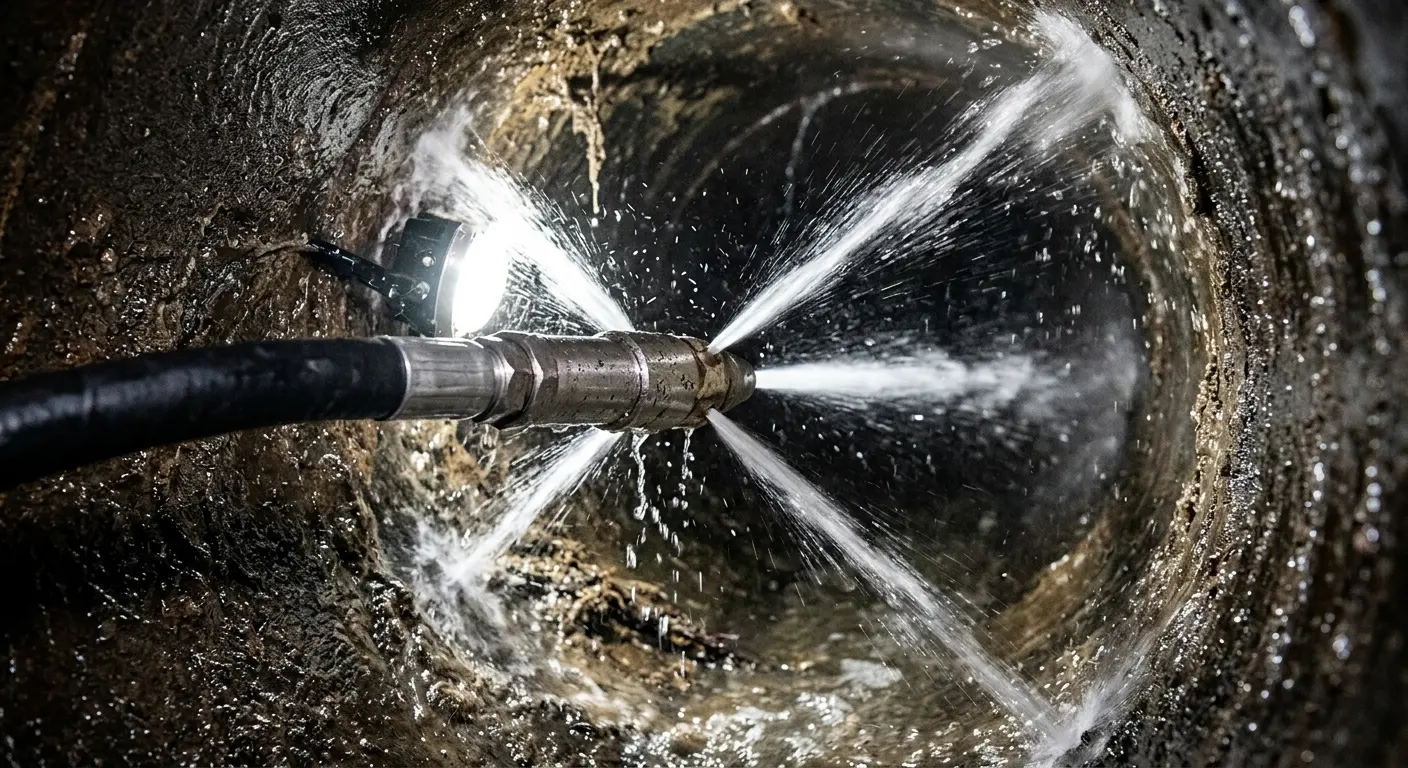 High-pressure hydro jetting nozzle cleaning sewer pipe for Sewer Line Relining in Snellville